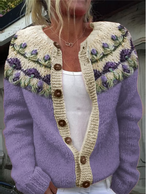 Women's Purple Floral Printed Sweater
