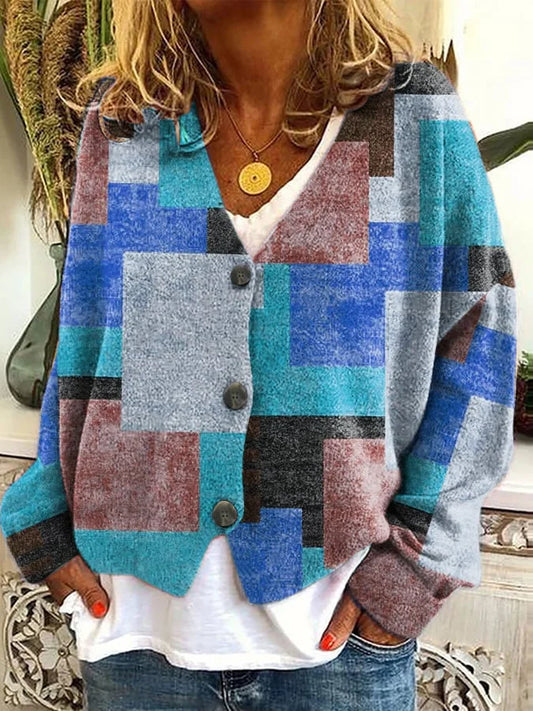 Tivora - Geometric Blue Cardigan