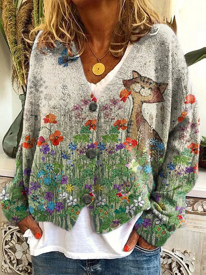 Adressa - Cat Print Cardigan