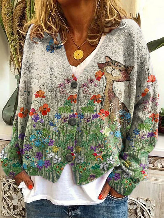 Adressa - Cat Print Cardigan