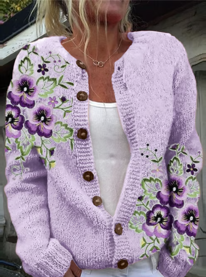 Women's Purple Floral Printed Sweater